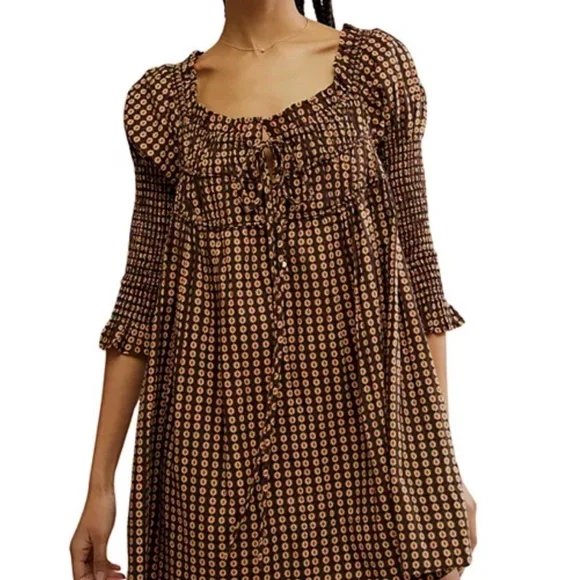 brown long sleeve mini dress Brown Long Sleeve Mini Dress Deep V Ruched A-Line Dress – ZINNTRA